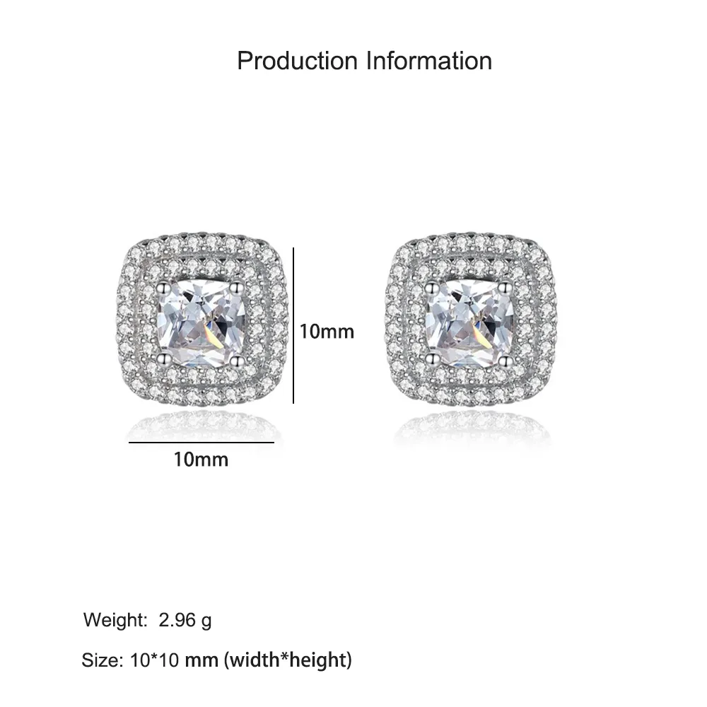 925 Sterling Silver Cushion-Cut Halo Zircon Stud Earring 40200703 - image2