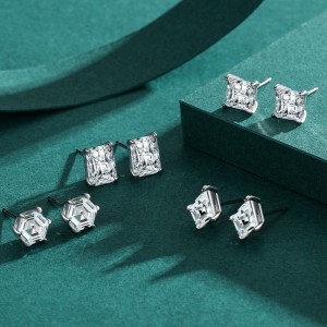 925 Sterling Silver Rectangular Zircon Stud Earring 40200704