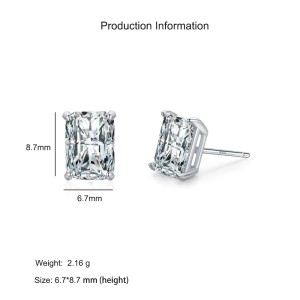 925 Sterling Silver Rectangular Zircon Stud Earring 40200704