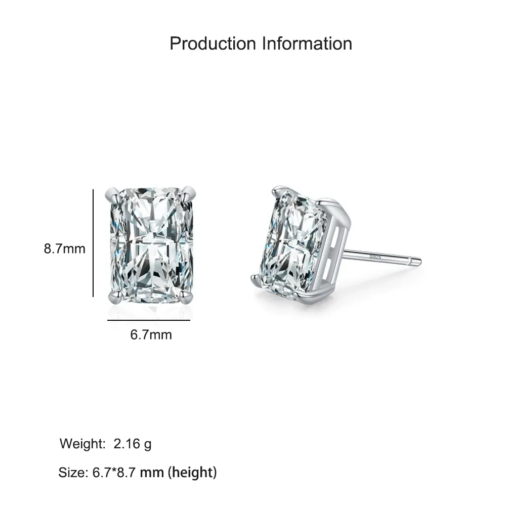 925 Sterling Silver Rectangular Zircon Stud Earring 40200704 - image2