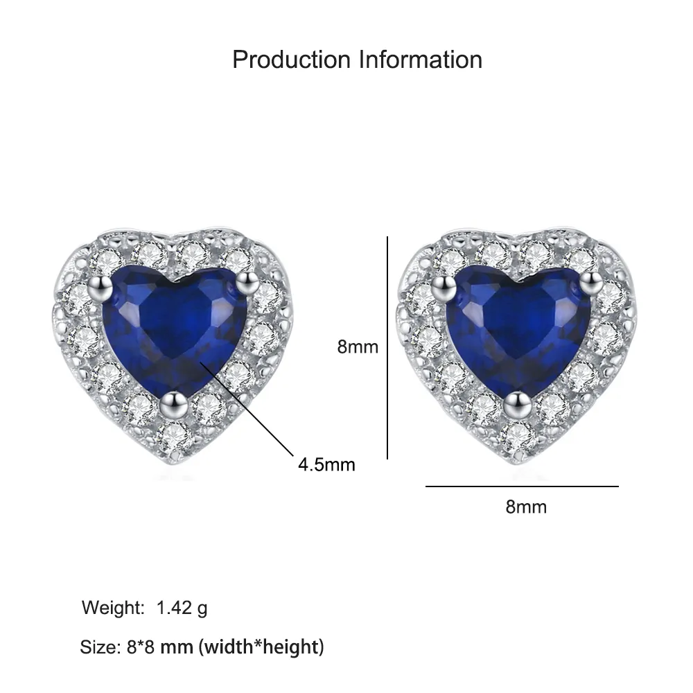 925 Sterling Silver Blue Heart Zircon Stud Earring 40200705 - image2