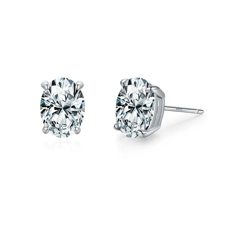 925 Sterling Silver Sparkle Oval Zircon Stud Earring 40200706