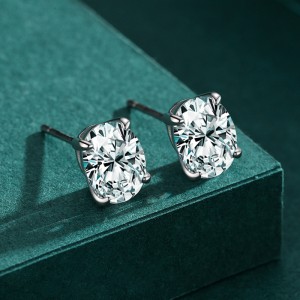 925 Sterling Silver Sparkle Oval Zircon Stud Earring 40200706