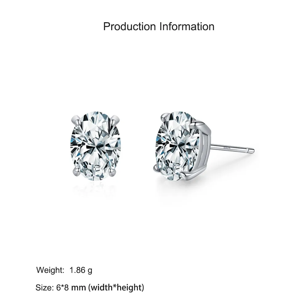 925 Sterling Silver Sparkle Oval Zircon Stud Earring 40200706 - image2