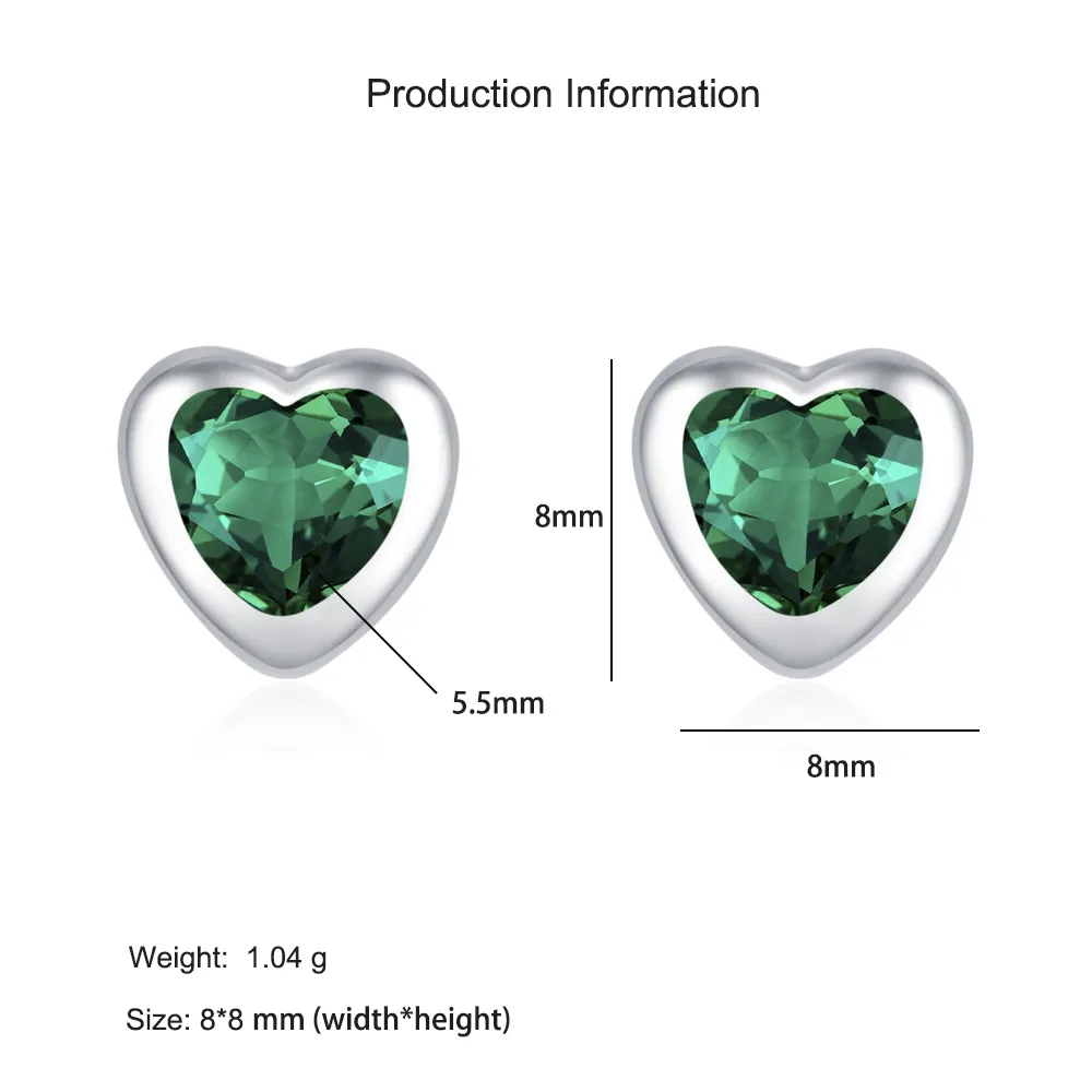 925 Sterling Silver Emerald Green Heart Zircon Stud Earring 40200709 - image2