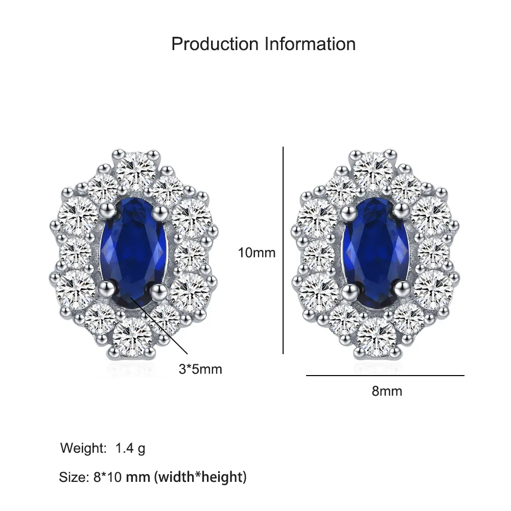 925 Sterling Silver Blue Sapphire Oval Zircon Stud Earring 40200710 - image2