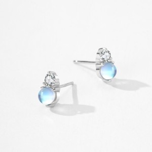925 Sterling Silver Moonstone Zircon Stud Earring 40200712