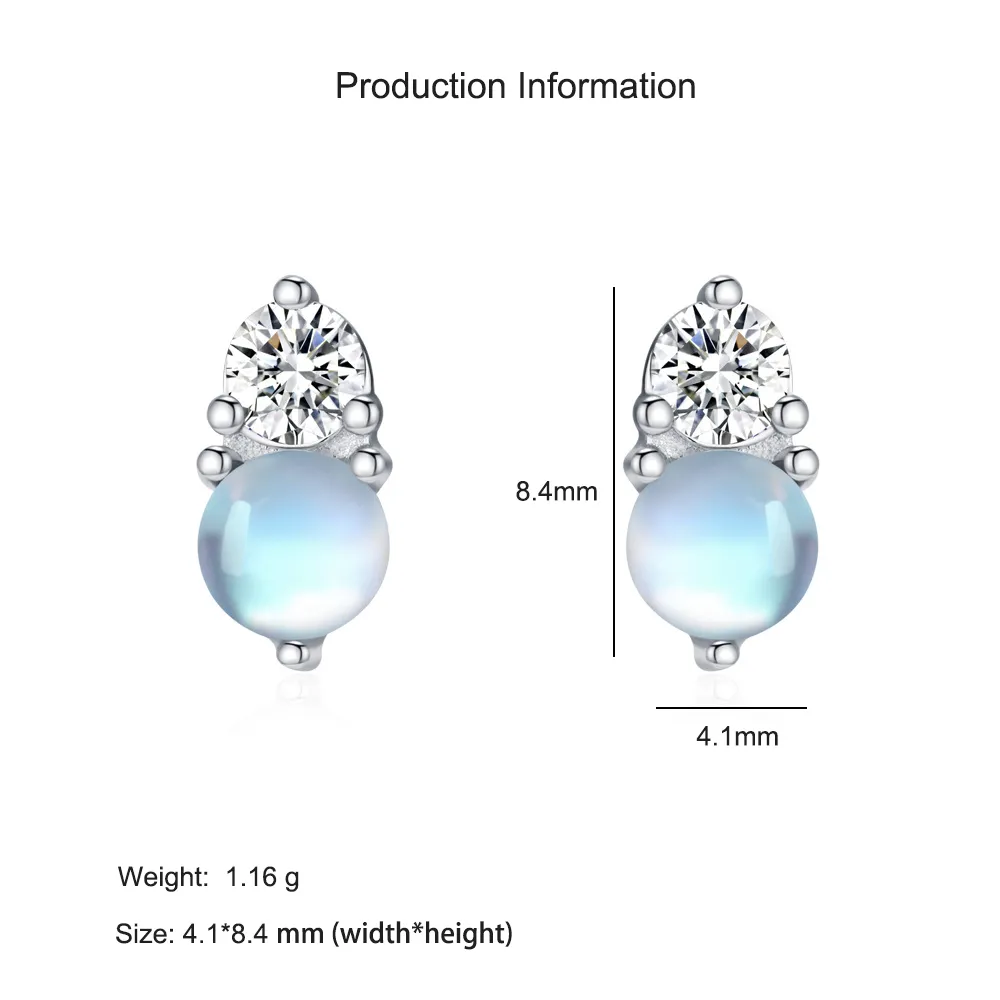 925 Sterling Silver Moonstone Zircon Stud Earring 40200712 - image2