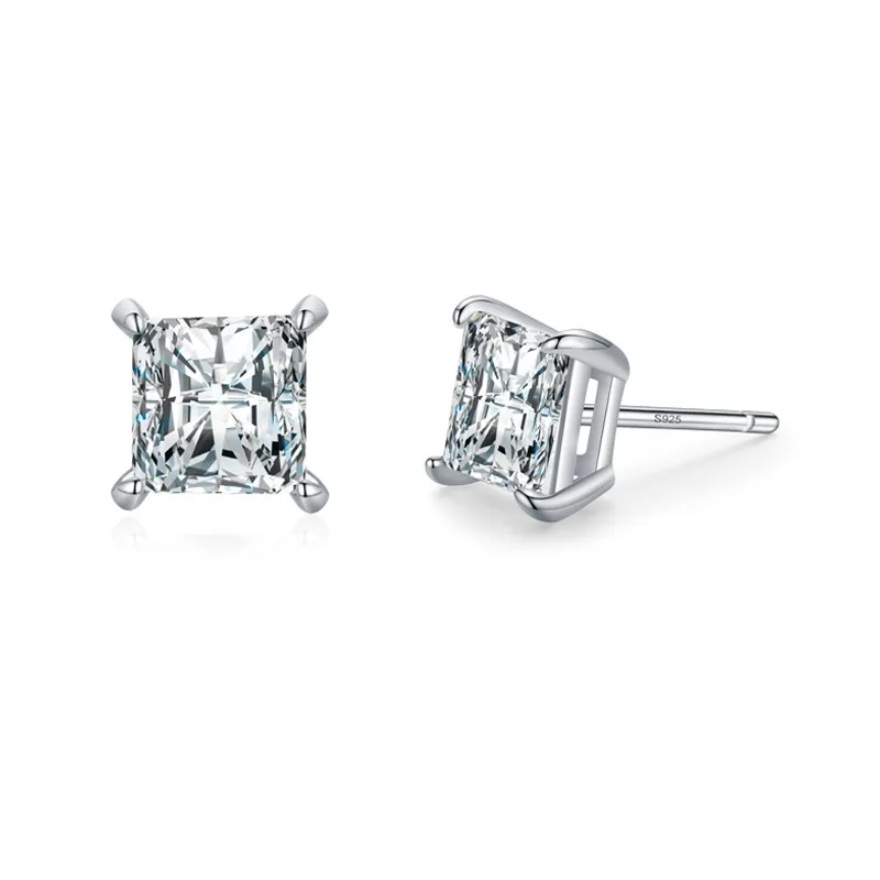 925 Sterling Silver Princess-Cut Zircon Stud Earring 40200713