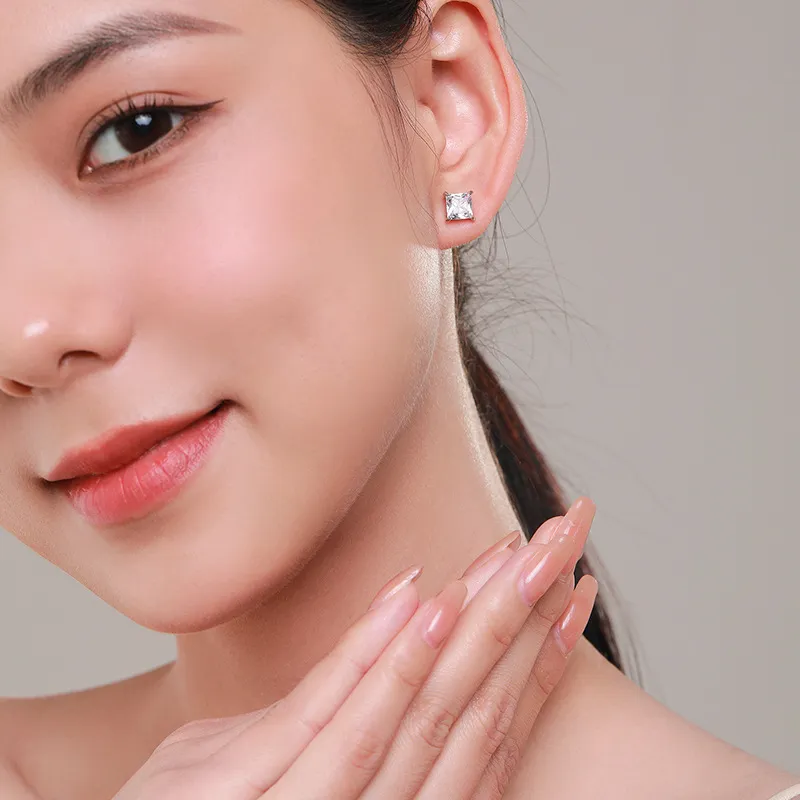 925 Sterling Silver Princess-Cut Zircon Stud Earring 40200713 - image1