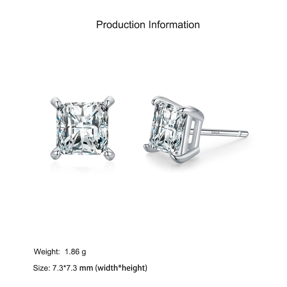 925 Sterling Silver Princess-Cut Zircon Stud Earring 40200713 - image2