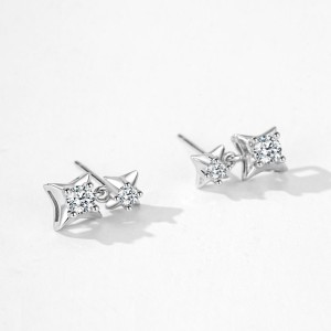 925 Sterling Silver Four-Point Star Zircon Stud Earring 40200714