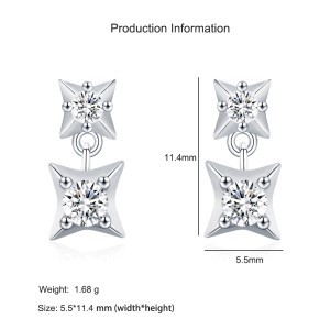 925 Sterling Silver Four-Point Star Zircon Stud Earring 40200714