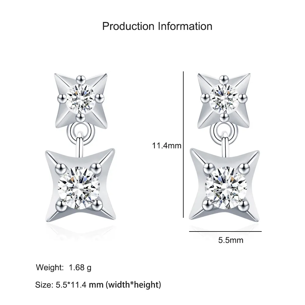 925 Sterling Silver Four-Point Star Zircon Stud Earring 40200714 - image2