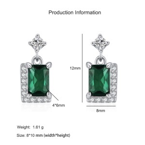 925 Sterling Silver Green Emerald-Cut Zircon Stud Earring 40200715