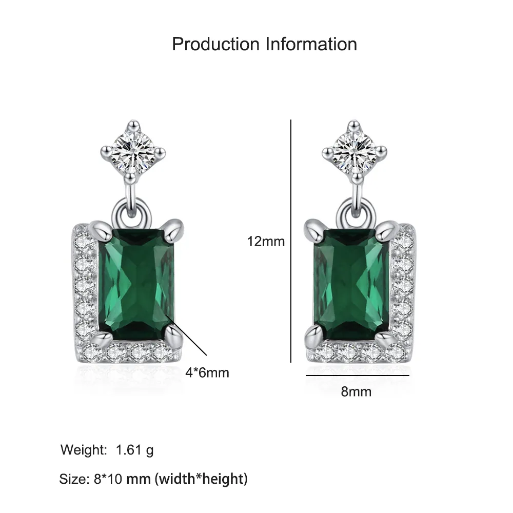 925 Sterling Silver Green Emerald-Cut Zircon Stud Earring 40200715 - image2