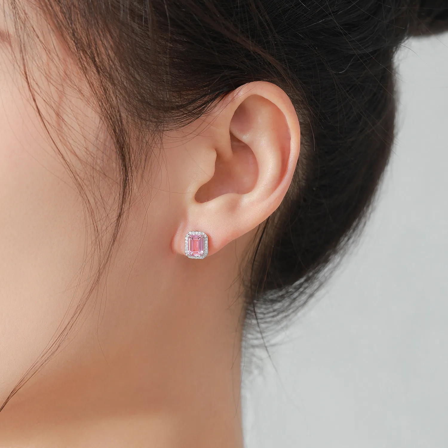 925 Sterling Silver Pink Emerald-Cut Zircon  Stud Earring 40200716 - image1