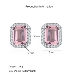 925 Sterling Silver Pink Emerald-Cut Zircon  Stud Earring 40200716