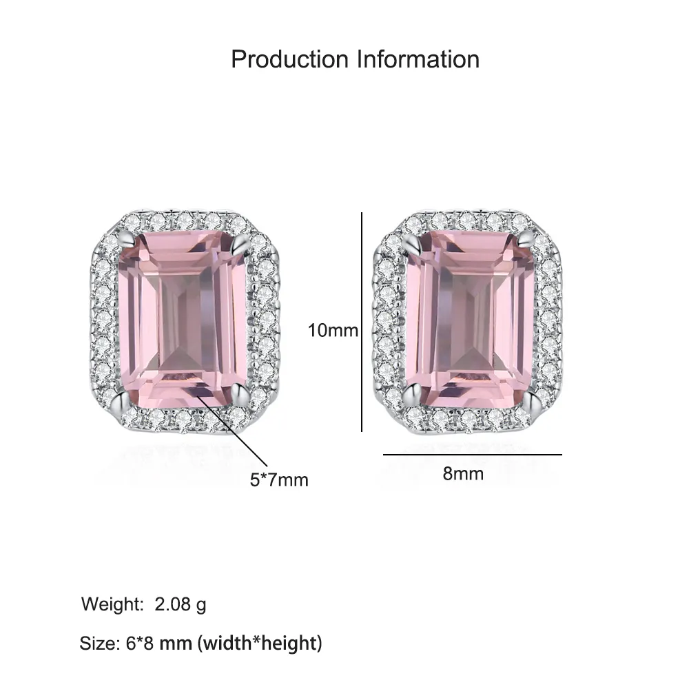 925 Sterling Silver Pink Emerald-Cut Zircon  Stud Earring 40200716 - image2