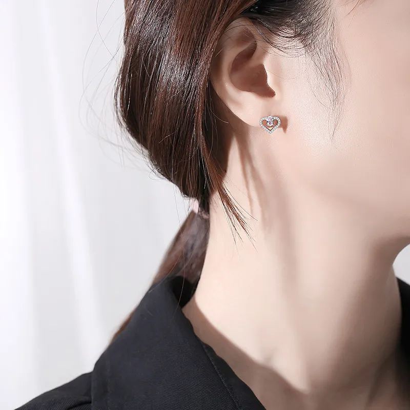 925 Sterling Silver Heart Zircon Stud Earring 40200717 - image1