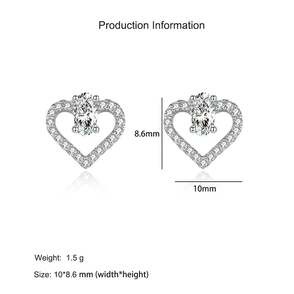 925 Sterling Silver Heart Zircon Stud Earring 40200717 - image2