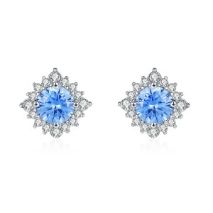 925 Sterling Silver Aquamarine Sunflower Zircon Stud Earring 40200718