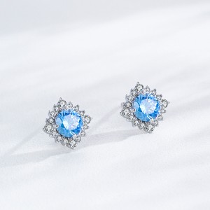 925 Sterling Silver Aquamarine Sunflower Zircon Stud Earring 40200718