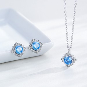 925 Sterling Silver Aquamarine Sunflower Zircon Stud Earring 40200718