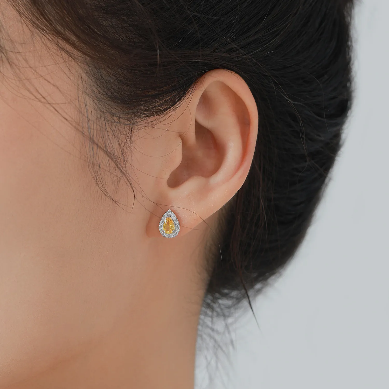 925 Sterling Silver Yellow Teardrop Zircon Stud Earring 40200722 - image1