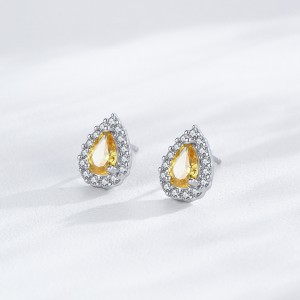 925 Sterling Silver Yellow Teardrop Zircon Stud Earring 40200722