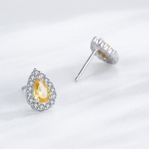925 Sterling Silver Yellow Teardrop Zircon Stud Earring 40200722