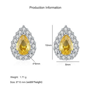 925 Sterling Silver Yellow Teardrop Zircon Stud Earring 40200722