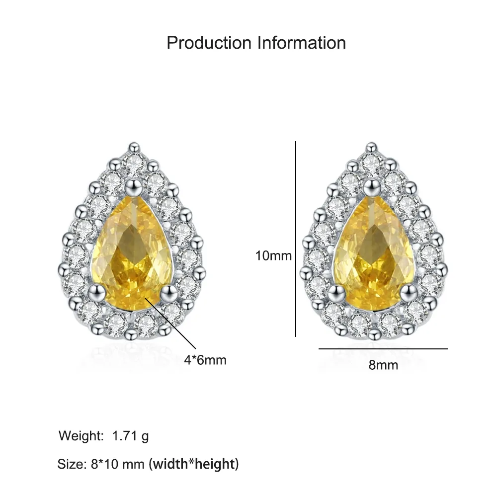 925 Sterling Silver Yellow Teardrop Zircon Stud Earring 40200722 - image2