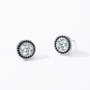 925 Sterling Silver Black White Round Zircon Stud Earring 40200723