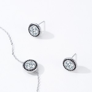 925 Sterling Silver Black White Round Zircon Stud Earring 40200723
