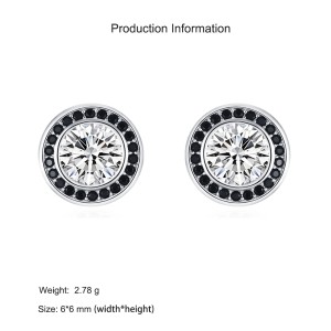 925 Sterling Silver Black White Round Zircon Stud Earring 40200723