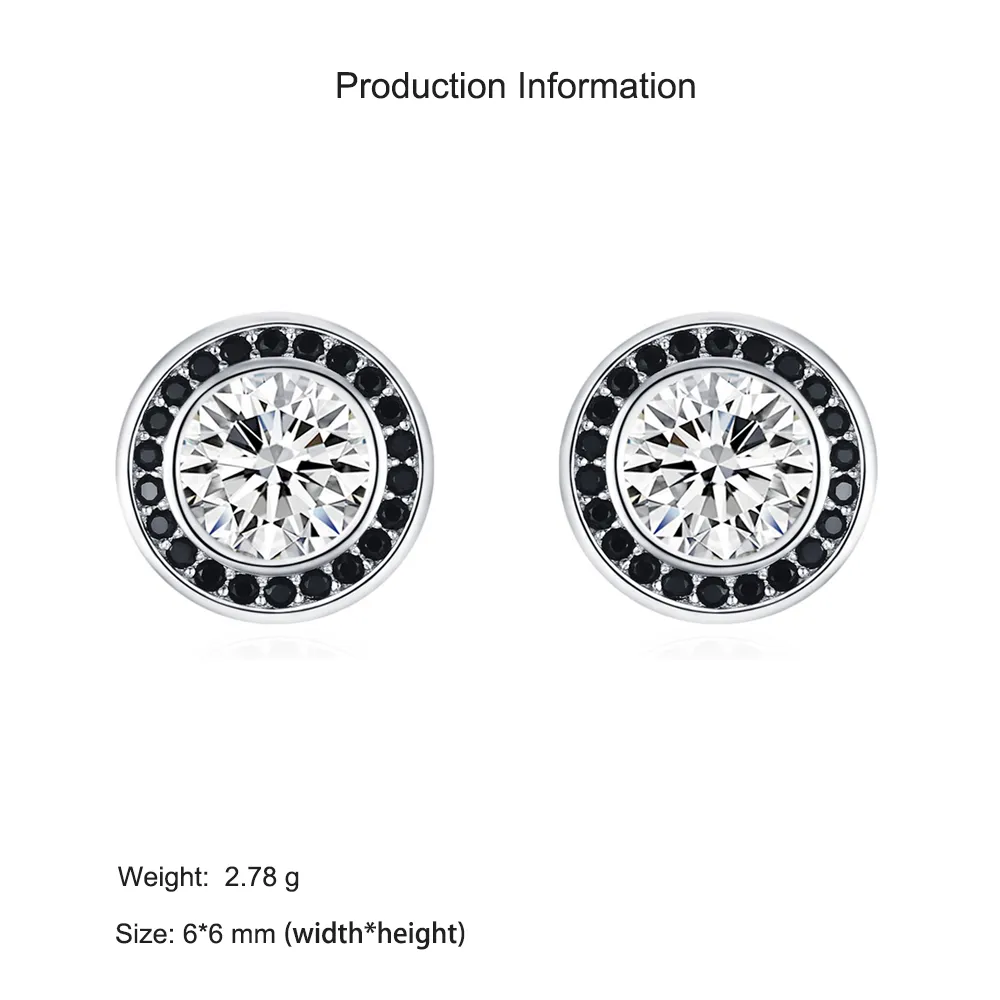 925 Sterling Silver Black White Round Zircon Stud Earring 40200723 - image2