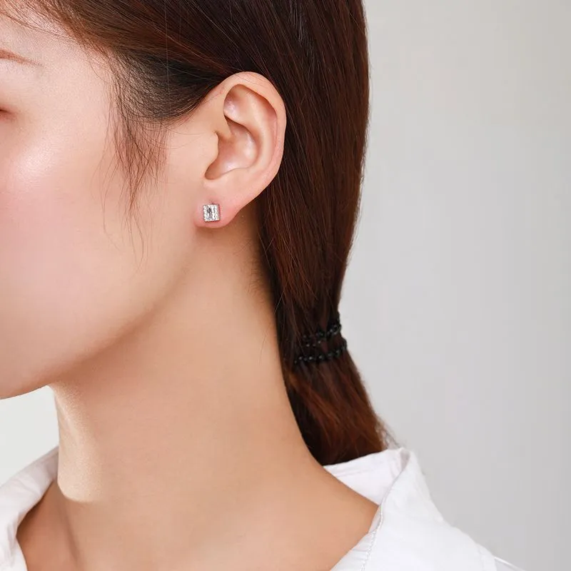 925 Sterling Silver Sugar Cube Zircon Stud Earring 40200724 - image1