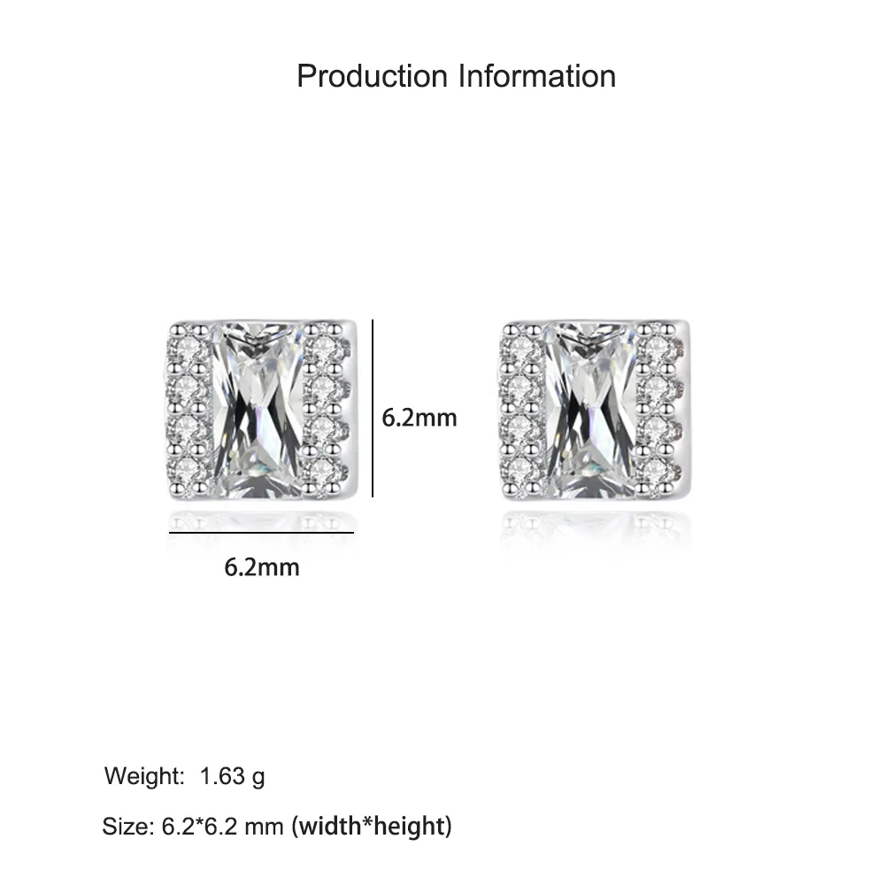 925 Sterling Silver Sugar Cube Zircon Stud Earring 40200724 - image2