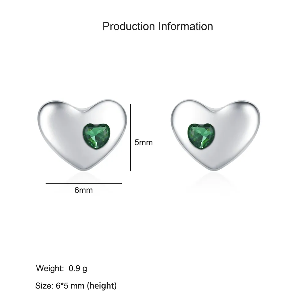925 Sterling Silver Green Zircon Heart Stud Earring 40200725 - image2