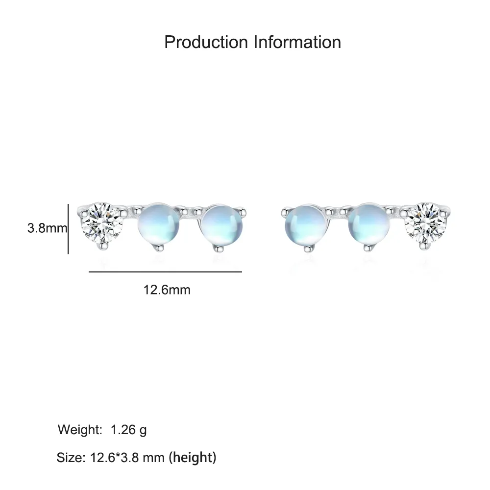 925 Sterling Silver Moonstone Zircon Linear Bar Stud Earring 40200726 - image2