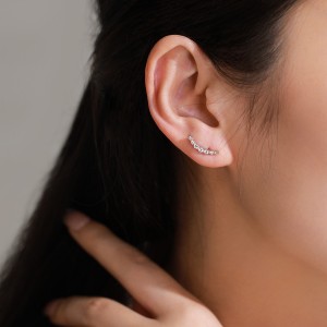 925 Sterling Silver Smile Curved Zircon Stud Earring 40200727