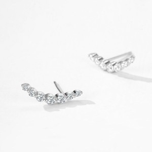 925 Sterling Silver Smile Curved Zircon Stud Earring 40200727