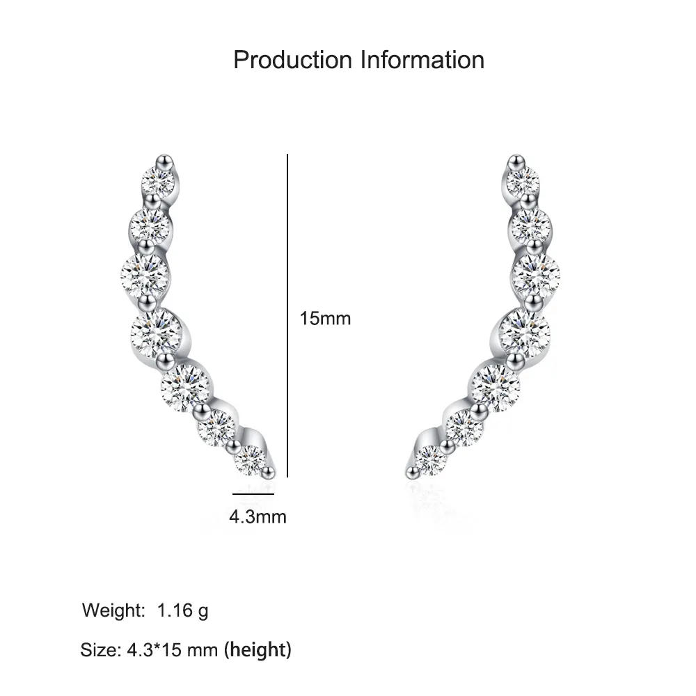 925 Sterling Silver Smile Curved Zircon Stud Earring 40200727 - image2