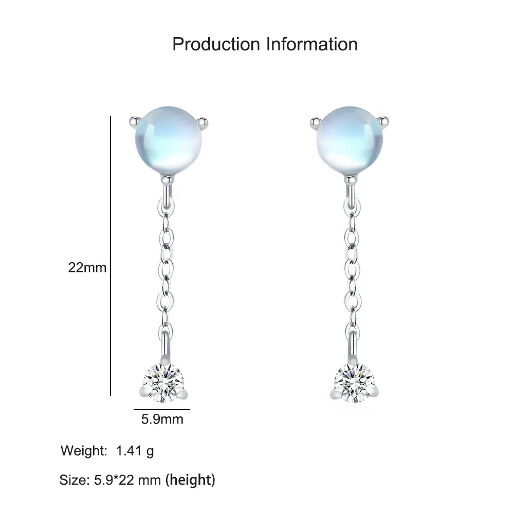 925 Sterling Silver Moonstone Tassel Dangle Stud Earring 40200730 - image2