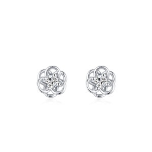 925 Sterling Silver Hollow Flower Zircon Stud Earring 40200731