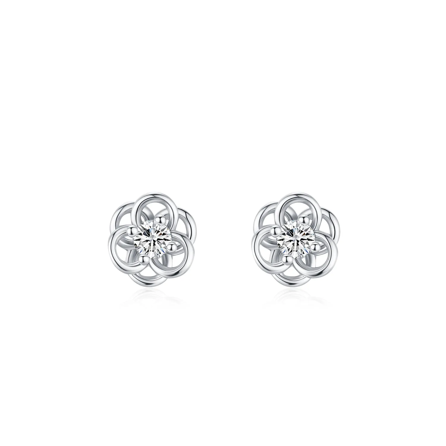 925 Sterling Silver Hollow Flower Zircon Stud Earring 40200731