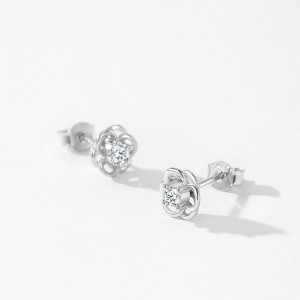 925 Sterling Silver Hollow Flower Zircon Stud Earring 40200731