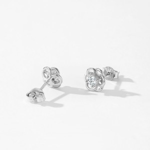 925 Sterling Silver Hollow Flower Zircon Stud Earring 40200731