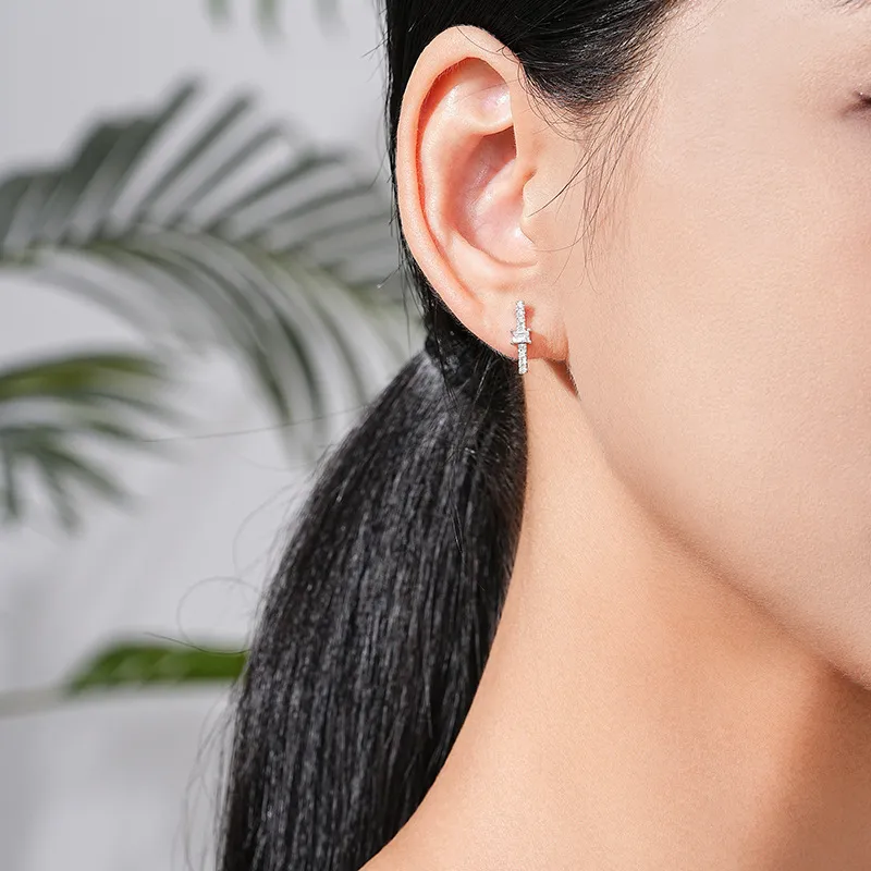 925 Sterling Silver Geometric Minimalist Zircon Stud Earrings 40200732 - image1